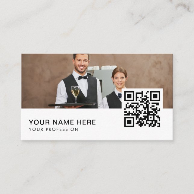 waitress business cards QR Code  (Front)