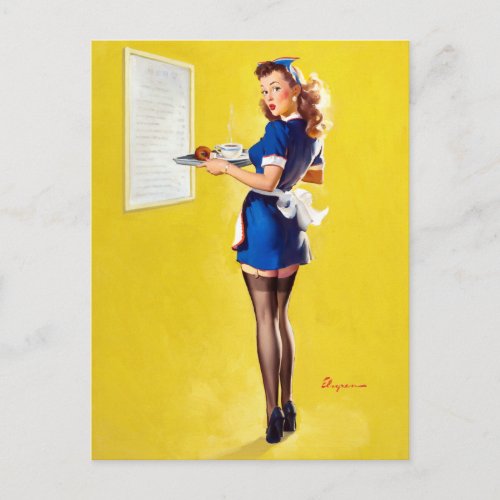 Waitress Pin Up Postcard