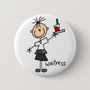Waitress Stick Figure Button