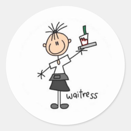 Waitress Stick Figure Classic Round Sticker