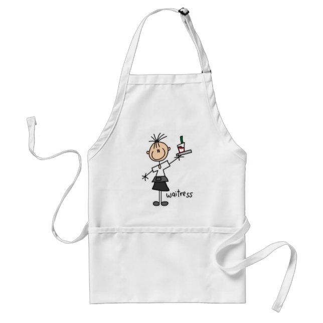 Waitress Stick Figure Holding Serving Tray Adult Apron (Front)