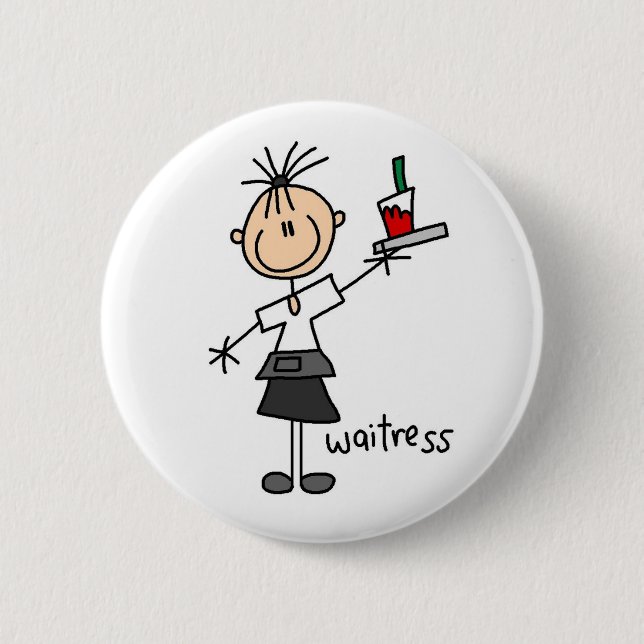 Waitress Stick Figure Pinback Button (Front)