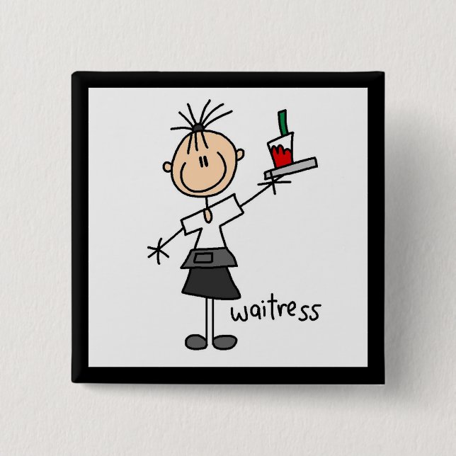 Waitress Stick Figure Pinback Button (Front)