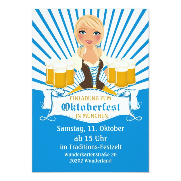 Waitress With Stein Oktoberfest Invitation