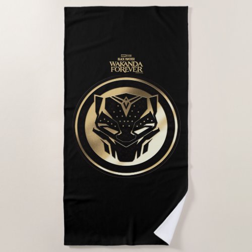 Wakanda Forever  Golden Black Panther Medallion Beach Towel