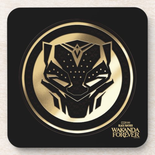 Wakanda Forever  Golden Black Panther Medallion Beverage Coaster
