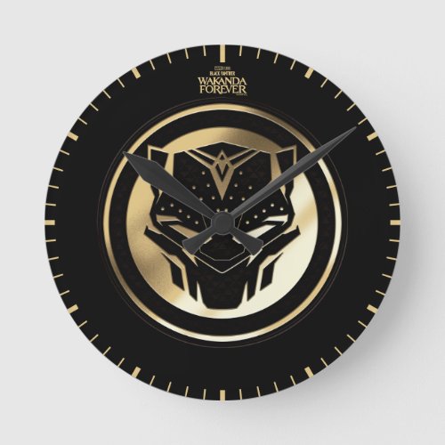 Wakanda Forever  Golden Black Panther Medallion Round Clock