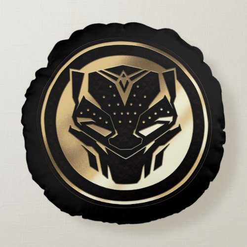 Wakanda Forever  Golden Black Panther Medallion Round Pillow