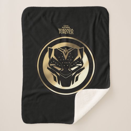 Wakanda Forever  Golden Black Panther Medallion Sherpa Blanket