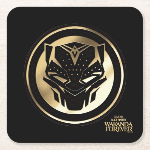 Wakanda Forever  Golden Black Panther Medallion Square Paper Coaster