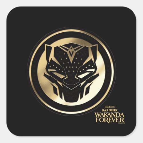 Wakanda Forever  Golden Black Panther Medallion Square Sticker