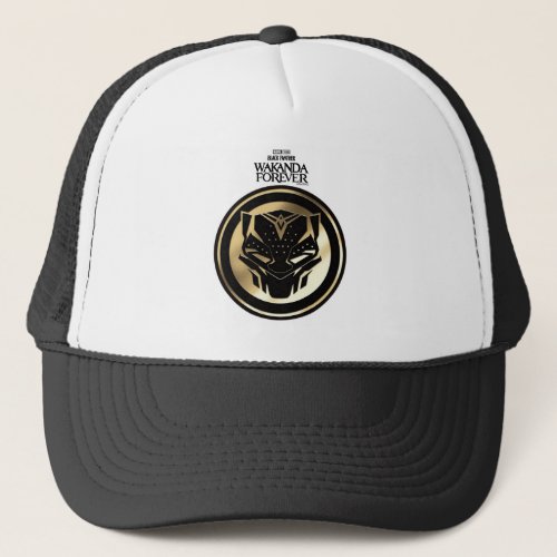Wakanda Forever  Golden Black Panther Medallion Trucker Hat