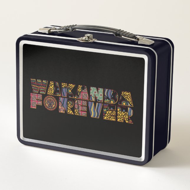 Wakanda Forever Patterned Letters Metal Lunch Box (Front)