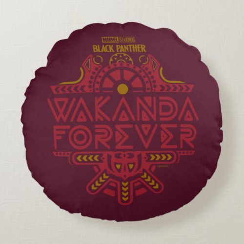 Wakanda Forever  Tribal Title Graphic Round Pillow
