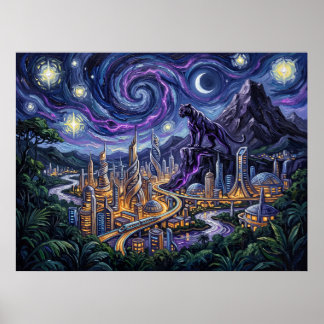 Wakanda Starry Night Black Panther Poster