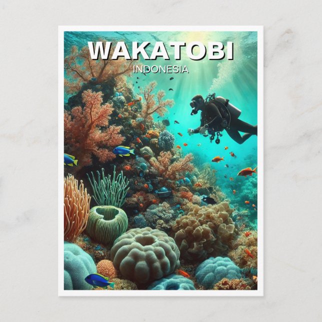 Wakatobi Indonesia Scuba Diver Postcard (Front)