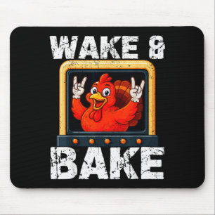 Wake And Bake Funny Rock On Turkey Vintage Thanksg Mouse Pad