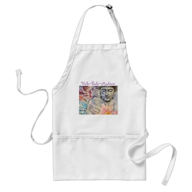 Wake Bake Meditate Buddha Watercolor Art Apron (Front)