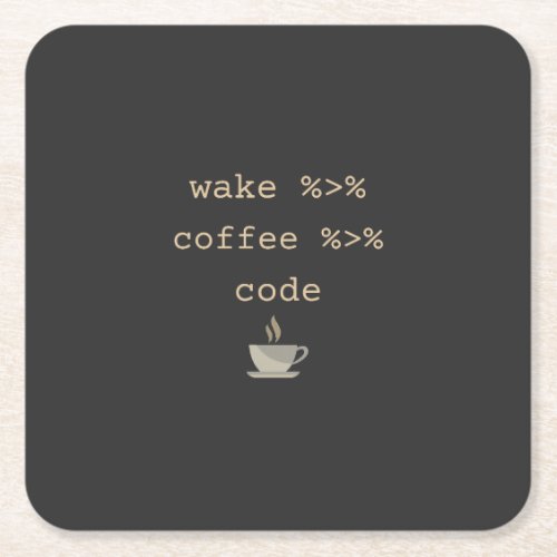 Wake coffee then code programming  square paper coaster