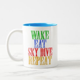 WAKE EAT SKYDIVE REPEAT Two-Tone COFFEE MUG