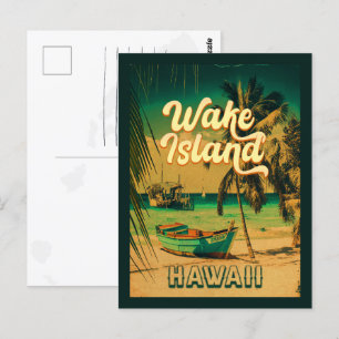 Wake Island Hawaii Vintage Retro Palm Trees 60s Postcard