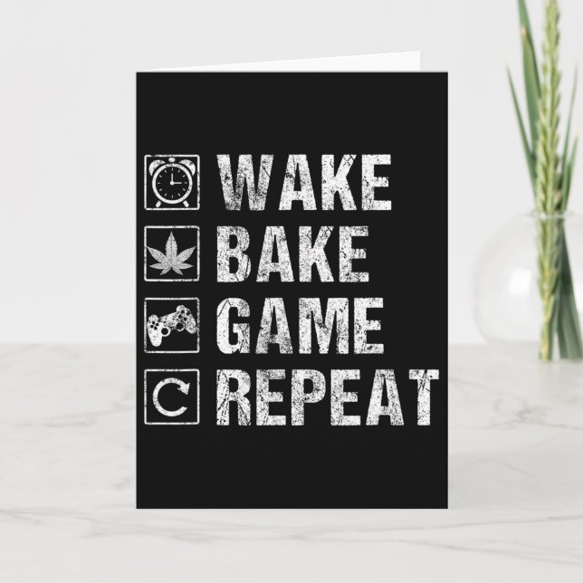 Wake Ke Game Repeat Video Game Weed Smoker Pot Gif Card (Front)