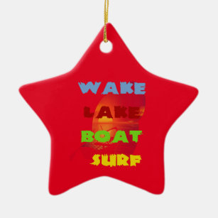 Wake Lake Boat Surf Ceramic Ornament
