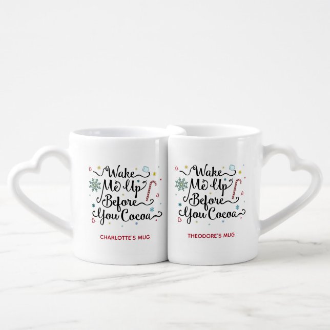 Wake Me Up Before You Cocoa Cute Personalized Name Coffee Mug Set (Front Nesting)