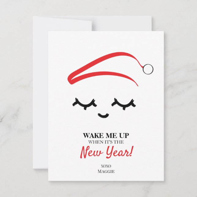 Wake me up New Year Eye lashes funny Christmas Holiday Card (Front)