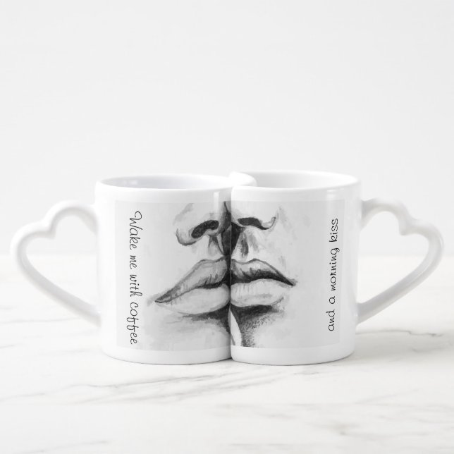 Wake me with a Morning Kiss Lovers Coffee Mug Set (Front Nesting)