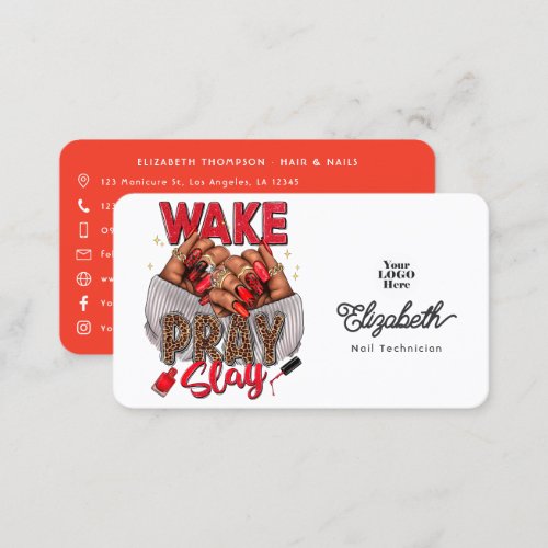 Wake Pray Slay Nail Salon Business Card Design