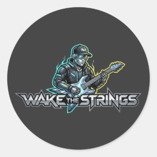 Wake The Strings Retro Future Art Classic Round Sticker