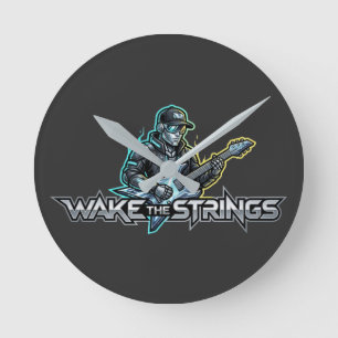 Wake The Strings Retro Future Art Round Clock