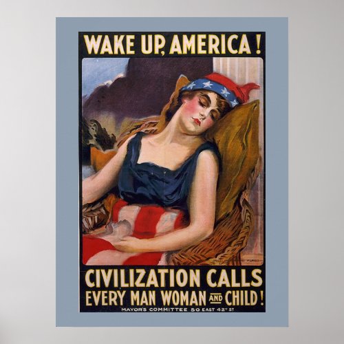 Wake Up America 1917 Vintage Lady Liberty Poster