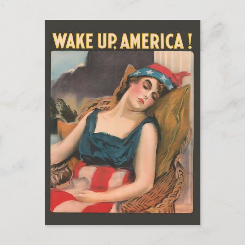 Wake Up America United States US Flag Lady Liberty Postcard