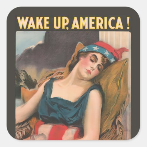 Wake Up America United States US Flag Lady Liberty Square Sticker