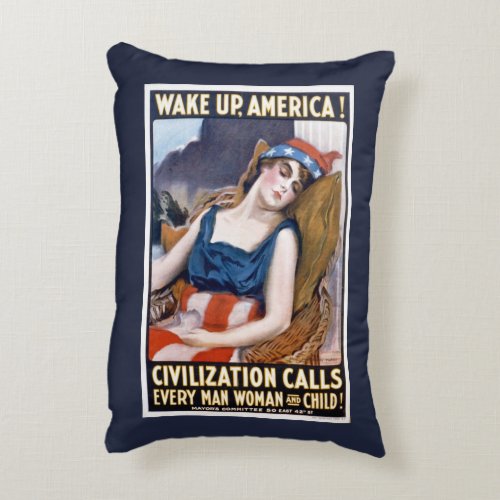 Wake Up America Vintage Patriotic Freedom Art Accent Pillow