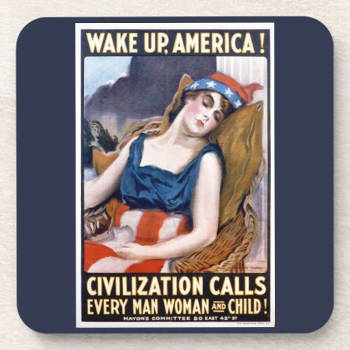 Wake Up America Vintage Patriotic Freedom Art Beverage Coaster