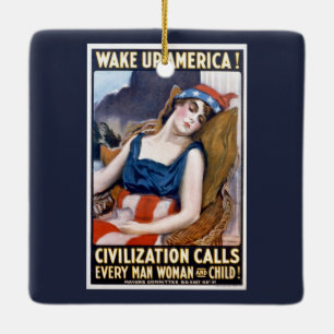 Wake Up America! Vintage Patriotic Freedom Art Ceramic Ornament