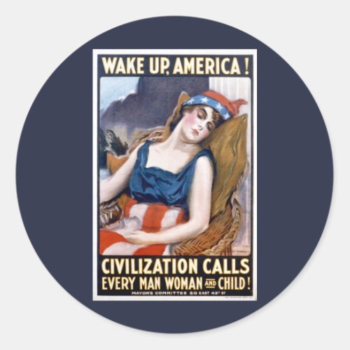 Wake Up America Vintage Patriotic Freedom Art Classic Round Sticker