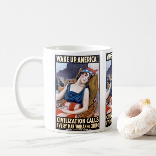 Wake Up America Vintage Patriotic Freedom Art Coffee Mug