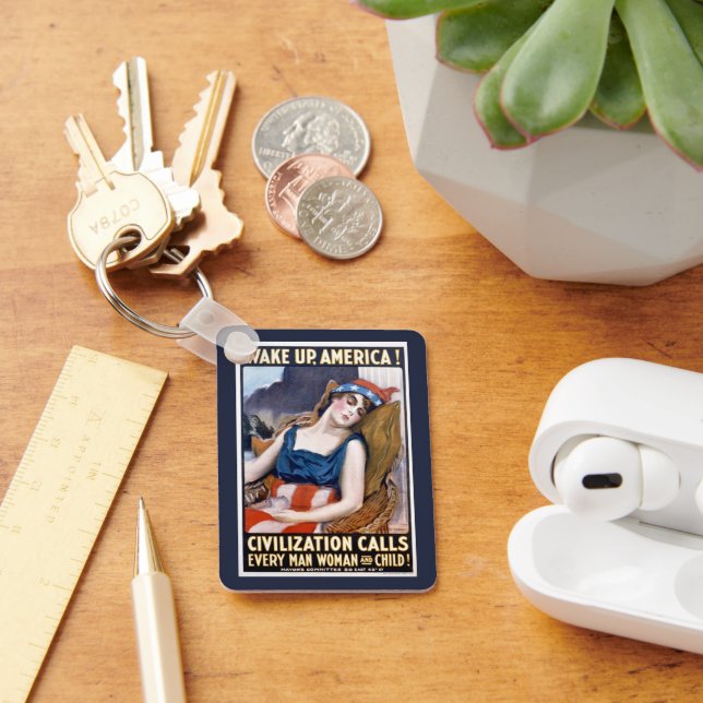 Wake Up America! Vintage Patriotic Freedom Art Keychain (Desk)