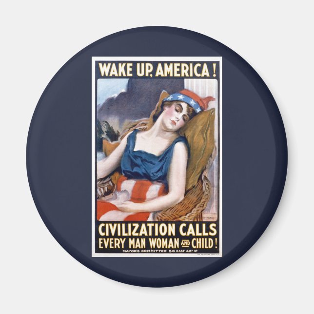 Wake Up America! Vintage Patriotic Freedom Art Magnet (Front)
