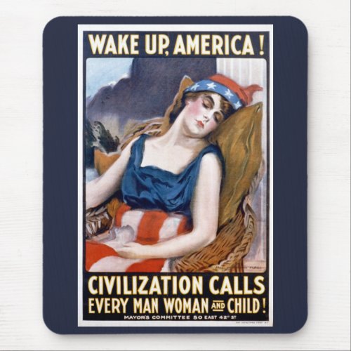 Wake Up America Vintage Patriotic Freedom Art Mouse Pad