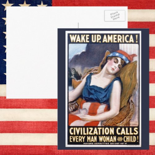 Wake Up America Vintage Patriotic Freedom Art Postcard