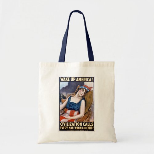 Wake Up America Vintage Patriotic Freedom Art Tote Bag