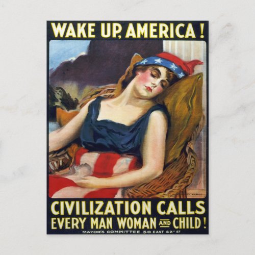 Wake up America Vintage World War I Poster Postcard