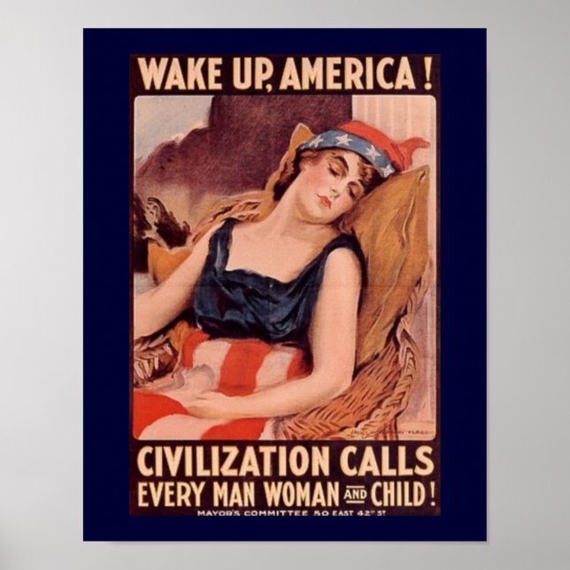 Wake Up America Vintage WW1 Poster (Front)