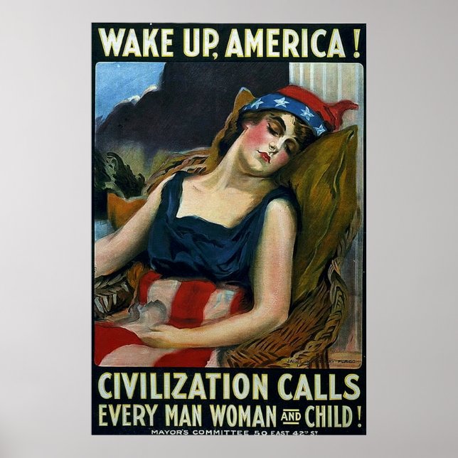 Wake Up America! ~ Vintage WW1 Poster (Front)