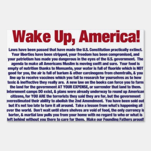 Wake Up America Yard Sign
